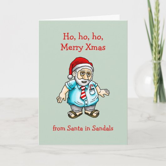Kerstkaart van Kerstman in Sandalen Feestdagen Kaart (Voorkant)