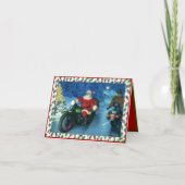 Kerstkaart van Kerstman op een motorfiets Kaart (Voorkant)