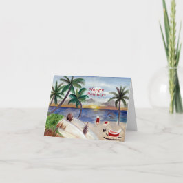 Kerstkaart van Kerstman op tropisch strand Kaart