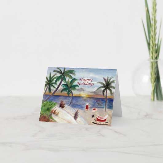 Kerstkaart van Kerstman op tropisch strand Kaart (Voorkant)