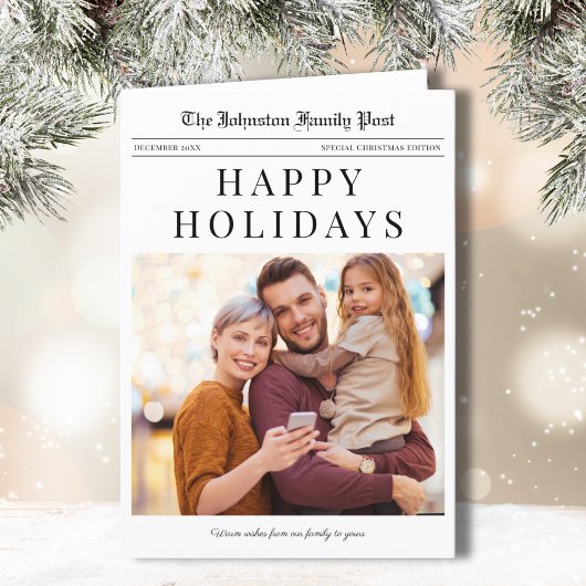 Kerstkaart van krant met foto feestdagen kaart