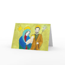Kerstkaart van Maria, Jozef en het kindje Jezus.