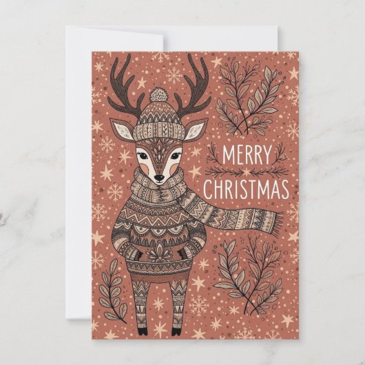 Kerstkaart van rendieren in gebreide trui (Voorkant)