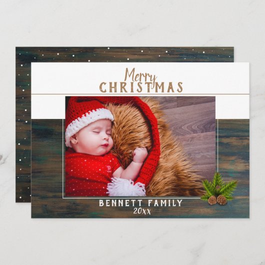 Kerstkaart van rustiek houten kerstboom (Voorkant / Achterkant)