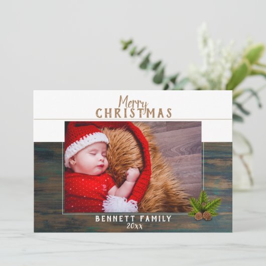 Kerstkaart van rustiek houten kerstboom (Staand voorkant)