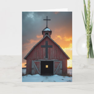 Kerstkaart van rustieke kapel kaart