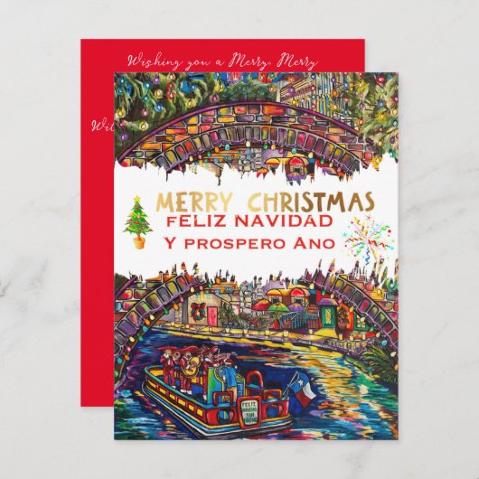 Kerstkaart van San Antonio Riverwalk (Voorkant / Achterkant)