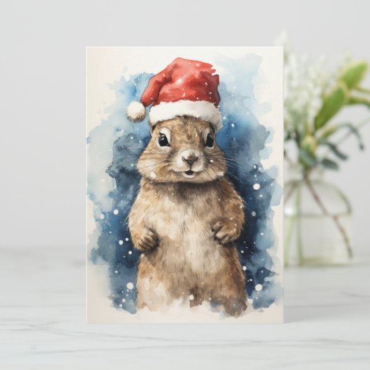 Kerstkaart van Santa Squirrel Flat (Staand voorkant)