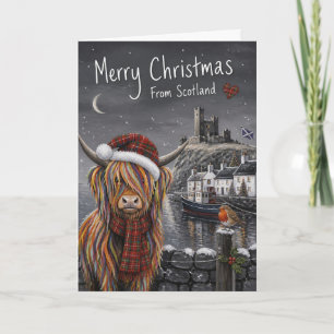 Kerstkaart van Schotland met Highland Koe Kaart