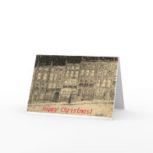 Kerstkaart van sneeuwstraatscène