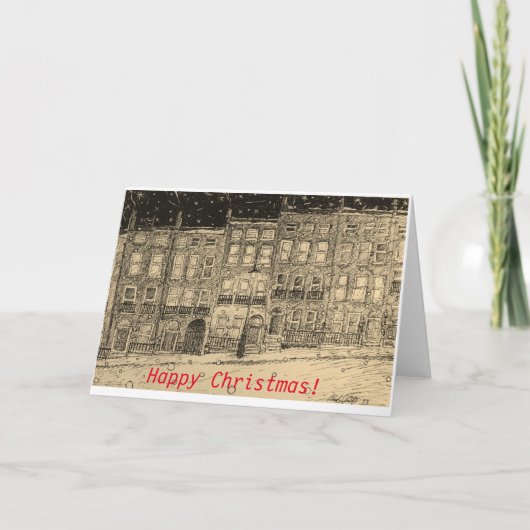 Kerstkaart van sneeuwstraatscène feestdagen kaart (Voorkant)