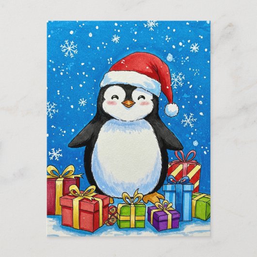 Kerstkaart van vrolijke pinguïn briefkaart (Voorkant)