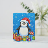 Kerstkaart van vrolijke pinguïn briefkaart (Staand voorkant)