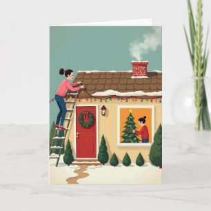 Kerstkaart van winterhuis kaart