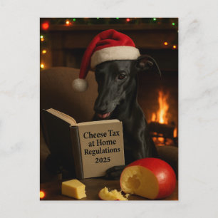 Kerstkaart van zwarte Whippet 'Kaasbelasting' Briefkaart