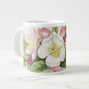 Kerstkaart vintage retro, appelbloesems grote koffiekop