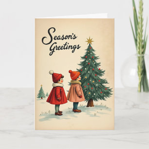 Kerstkaart vintage seizoensgroeten Retro kinderen Kaart