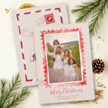 Kerstkaart Vintage Stempel Neutraal Rood Familie