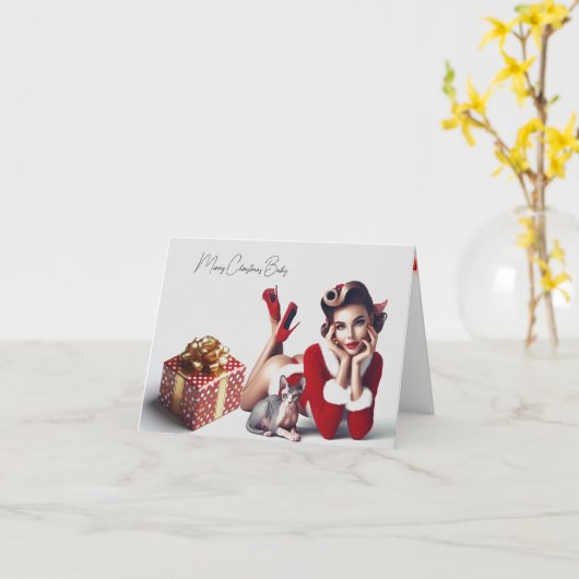 Kerstkaart volwassen Sphynx kat Kaart (Gele Bloem)