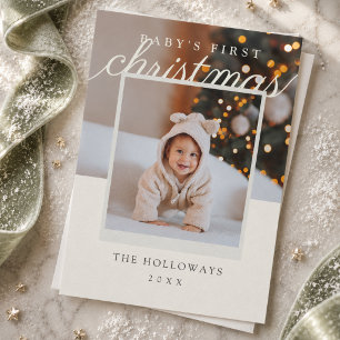 Kerstkaart voor baby's eerste kerst met moderne fo