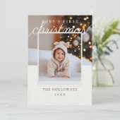 Kerstkaart voor baby's eerste kerst met moderne fo (Staand voorkant)