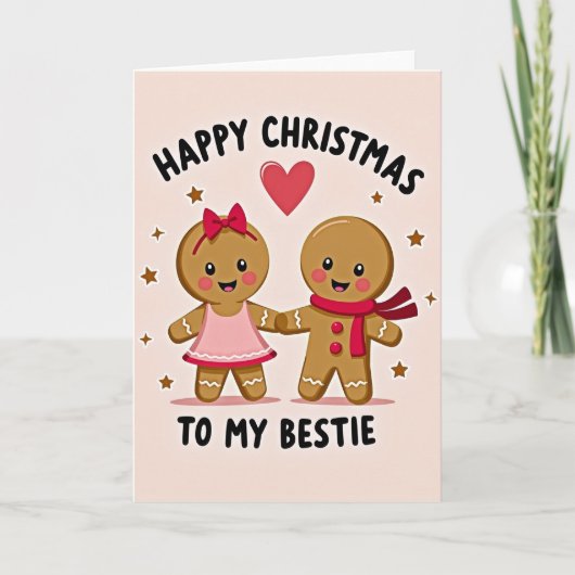 Kerstkaart voor beste vriendinnen met peperkoekfig kaart (Voorkant)