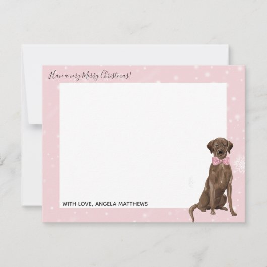 Kerstkaart voor Chocolade Lab Labrador Retriever Notitiekaartje (Voorkant)