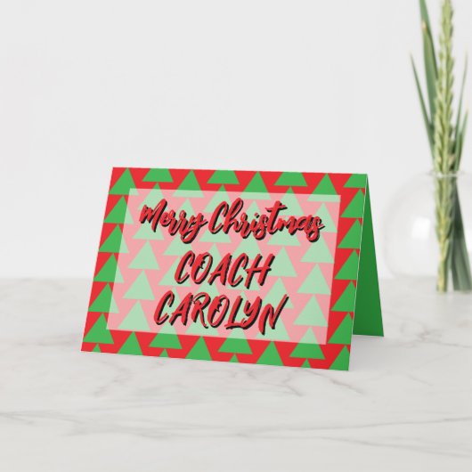 Kerstkaart voor Coach, Gepersonaliseerd met Naam Aankondiging (Voorkant)
