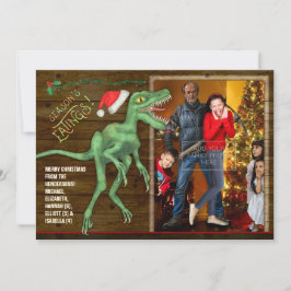 Kerstkaart voor de familie | Grappige velociraptor