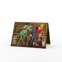 Kerstkaart voor de familie | Grappige velociraptor
