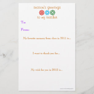 Kerstkaart voor de juf 2011 - 2012 briefpapier