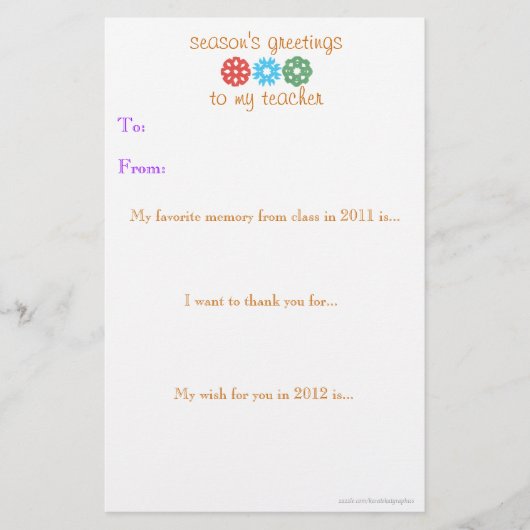Kerstkaart voor de juf 2011 - 2012 briefpapier (Voorkant)