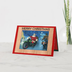 kerstkaart voor de Kerstman op een motorfiets Feestdagen Kaart