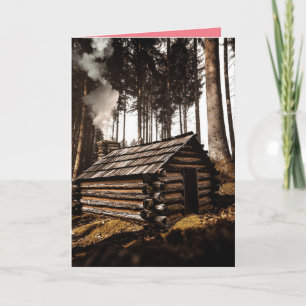 KERSTKAART VOOR EEN HOUTEN HUISJE BUITEN HET NETWE KAART