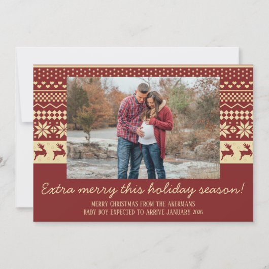 Kerstkaart voor gezin met zwangerschapsaankondigin (Voorkant)