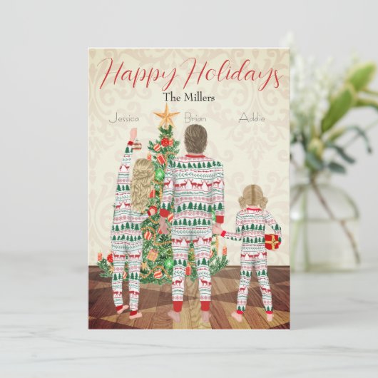 Kerstkaart voor gezin van 3 - Plat (Staand voorkant)