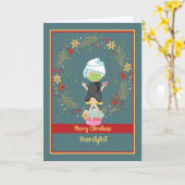 Kerstkaart voor Haarstylist in Groen Kaart (Gele Bloem)