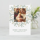 Kerstkaart voor het gezin met Pine Branch Design Kaart (Staand voorkant)