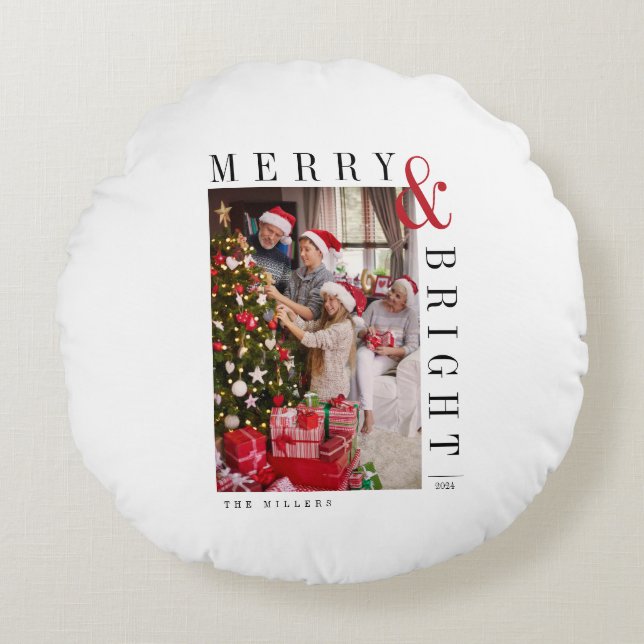 Kerstkaart voor het gezin Moderne kerstscript vaka Rond Kussen (Voorkant)