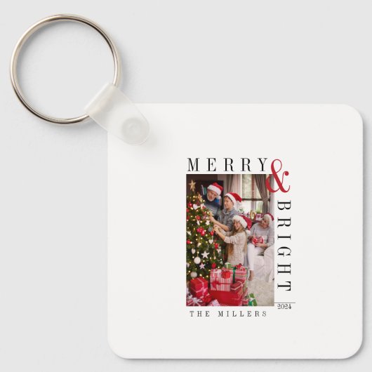 Kerstkaart voor het gezin Moderne kerstscript vaka Sleutelhanger (Voorkant)