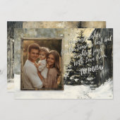 Kerstkaart voor het hele gezin met besneeuwde boom (Voorkant / Achterkant)