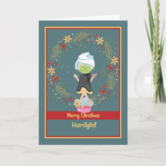Kerstkaart voor kapper in het groen kaart (Voorkant)
