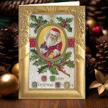kerstkaart voor kerstLijst in Santa Gold Feestdagen Kaart<br><div class="desc">Nostalgische en traditionele kaart met Victoriaans afbeelding dat digitaal is hersteld met  goudblad lijst. De binnentekst is aanpasbaar. Overeenkomende briefkaarten,  verzendingen,  adresetiketten en cadeaulabels beschikbaar.</div>