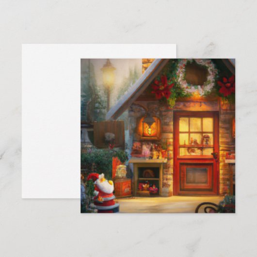 Kerstkaart voor kerstmis in de kerstwerkplaats (Voorkant / Achterkant)