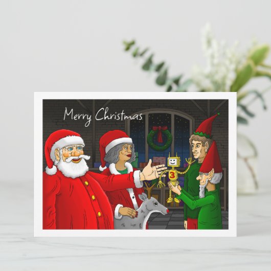 kerstkaart voor kerstmis in Santa Claus-workshop (Staand voorkant)