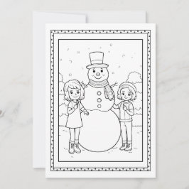 Kerstkaart voor kinderen met sneeuwman om in te kl
