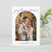 Kerstkaart voor leuke gezinnen met 'Joy Love Peace (Staand voorkant)