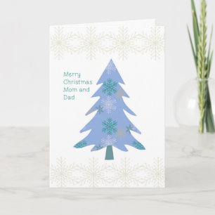 Kerstkaart voor mama en papa met blauwe boom feestdagen kaart