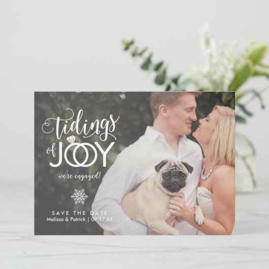 Kerstkaart voor opslaan datum verlovingskaart (Staand voorkant)