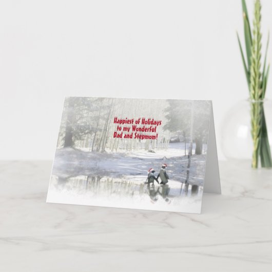 Kerstkaart voor papa en stiefmoeder feestdagen kaart (Voorkant)